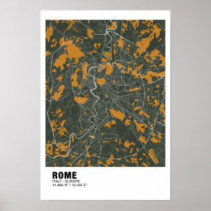 Mapa de Roma Poster - Mapa Verde e Ouro da Itália