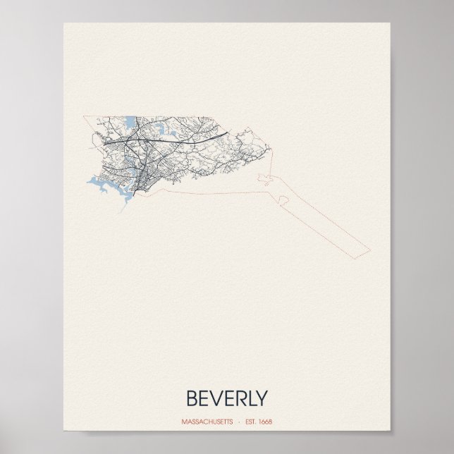 Mapa de Rua de Beverly Massachusetts em Poster (Frente)