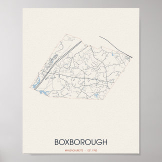 Mapa de Rua de Boxborough Massachusetts em Poster