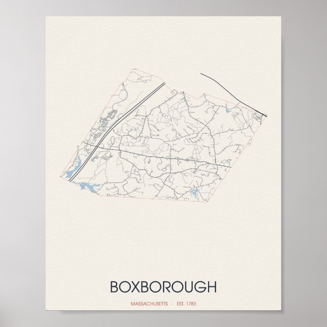 Mapa de Rua de Boxborough Massachusetts em Poster (Frente)