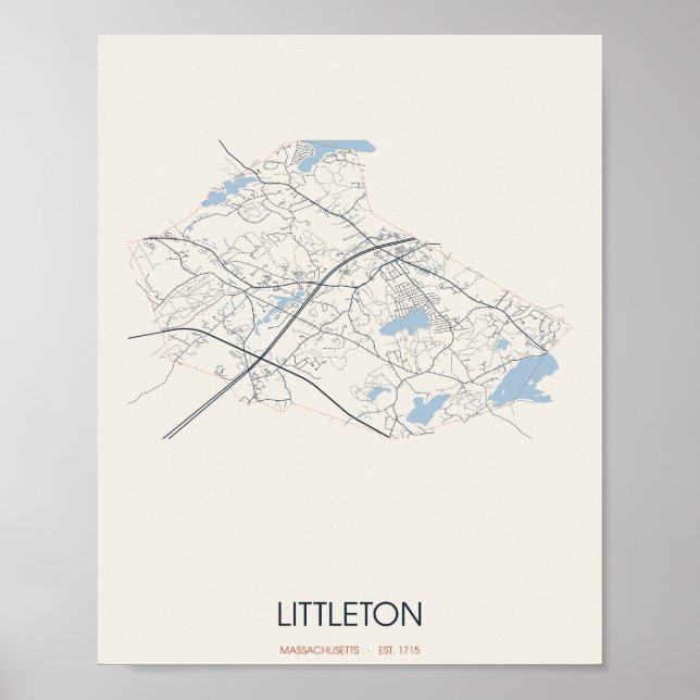 Mapa de Rua de Littleton Massachusetts Poster (Frente)