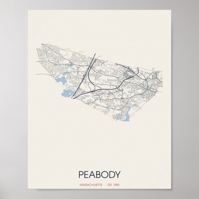 Mapa de Rua de Peabody Massachusetts em Poster (Frente)
