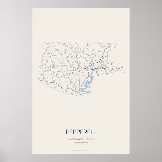 Mapa de Rua de Pepperell Massachusetts Poster – Es (Frente)