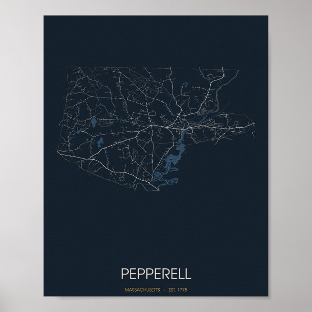 Mapa de Rua de Pepperell Massachusetts Poster (Noi (Frente)