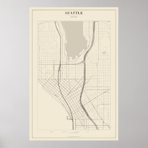 Mapa de Rua de Seattle Poster