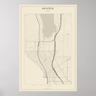 Mapa de Rua de Seattle Poster