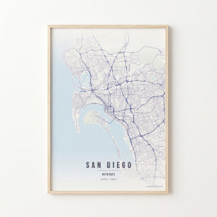 Mapa de San Diego em Pastel Impressão Poster Arte 
