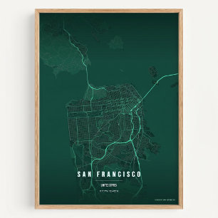 Mapa de São Francisco Impresso em Poster de Parede