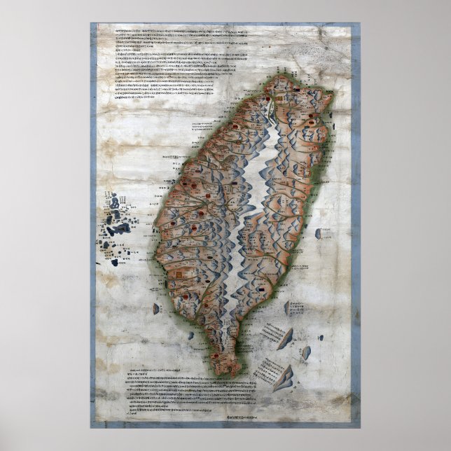 Mapa de Taiwan de 1875 Impressão da Dinastia Qing  (Frente)