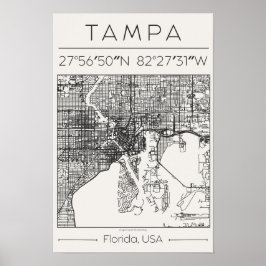 Mapa de Tampa Florida em Carvão Poster ModernUrban