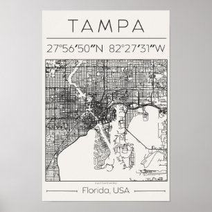 Mapa de Tampa Florida em Carvão Poster ModernUrban