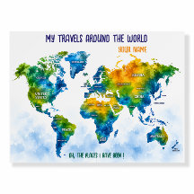 Mapa de viagem do mundo em aquarela personalizado