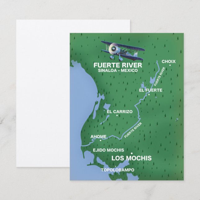Mapa de viagem do Rio Fuerte Sinaloa, México (Frente/Verso)