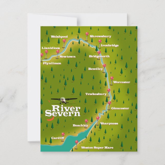 Mapa de viagem do rio Severn, País de Gales, Ingla (Frente)