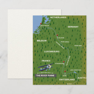 Mapa de viagem retro do rio Reno.