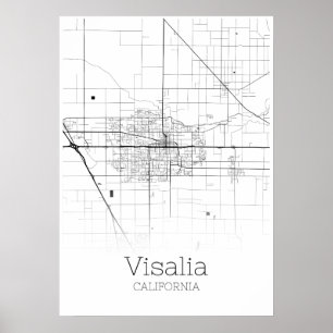 Mapa de Visalia - Califórnia - poster do mapa da