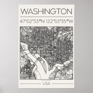 Mapa de Washington DC em Carvão Poster ModernUrban
