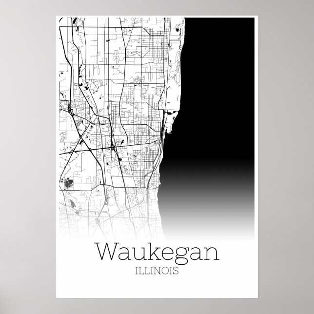 Mapa de Waukegan - Illinois - Poster do Mapa da Ci (Frente)