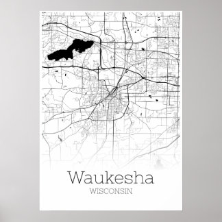 Mapa de Waukesha - Wisconsin - Poster do Mapa da C