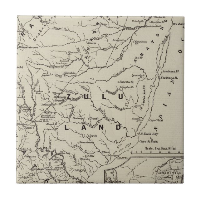 Mapa de Zululand com as fronteiras adjacentes (Frente)