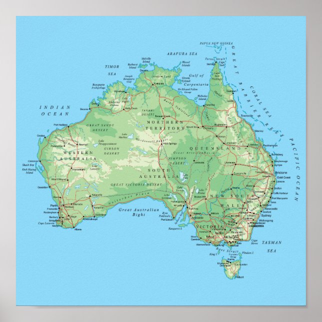 Mapa detalhado do Poster da Austrália (Frente)