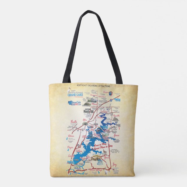 Mapa dimensional do Grand Lake OK 20z Tote Bag (Verso)