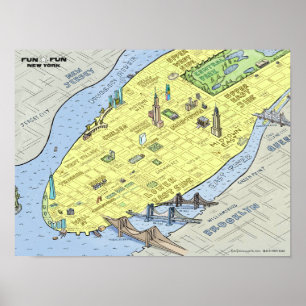 Mapa divertido de Nova Iorque   POSTER   Impressão