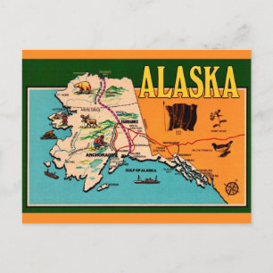 Mapa do Alasca Cartão Postal Antigo