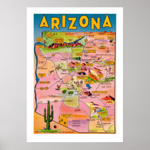 Mapa do Arizona 20x28 Impressão em Poster