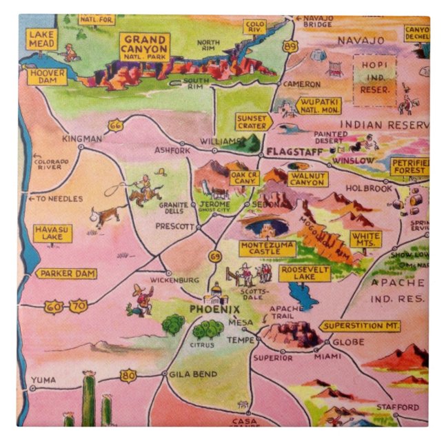 Mapa do Arizona em Azulejo de Cerâmica (Frente)
