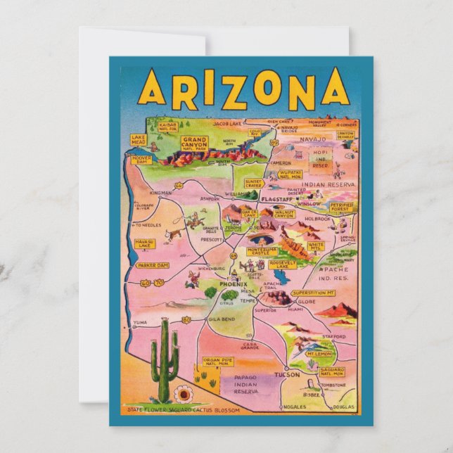 Mapa do Arizona em Cartão Plano (Frente)