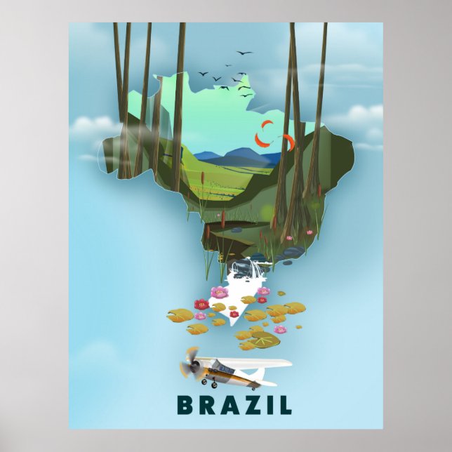 Mapa do Brasil Ilustração de pôster de viagem (Frente)