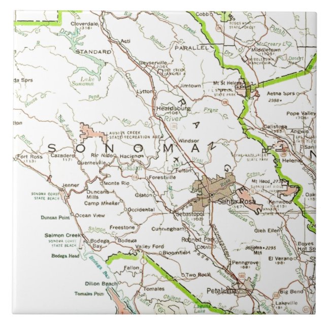 Mapa do Condado de Sonoma CA  (Frente)