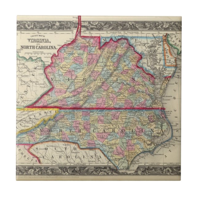 Mapa do condado de Virgínia, e de North Carolina (Frente)