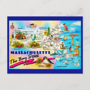 Mapa do Estado de Massachusetts em Cartão Postal