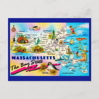 Mapa do Estado de Massachusetts em Cartão Postal