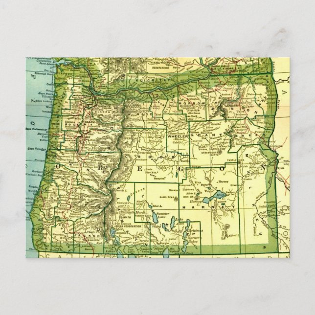 Mapa do Estado de Oregon em cartão postal (Frente)