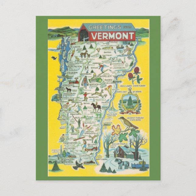 Mapa do Estado de Vermont Cartão Postal (Frente)