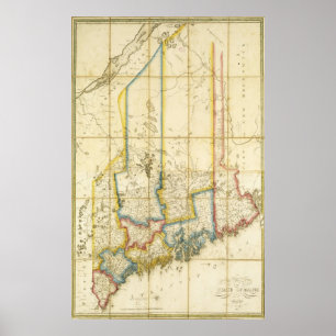 Mapa do Estado do Maine Poster 1820