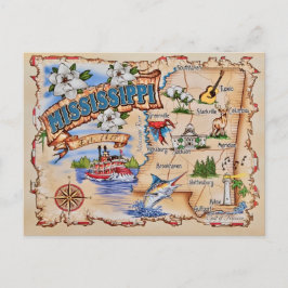 Mapa do Estado do Mississippi em Cartão Postal