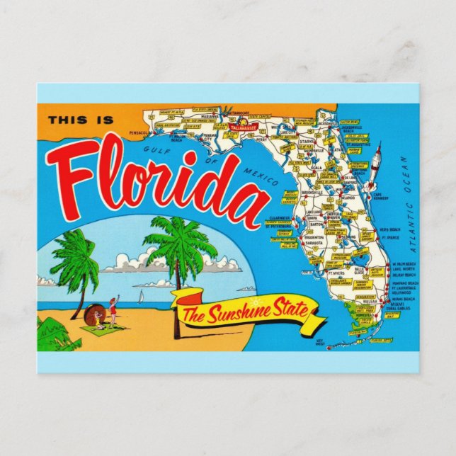 Mapa do Florida Sunshine em cartão postal (Frente)