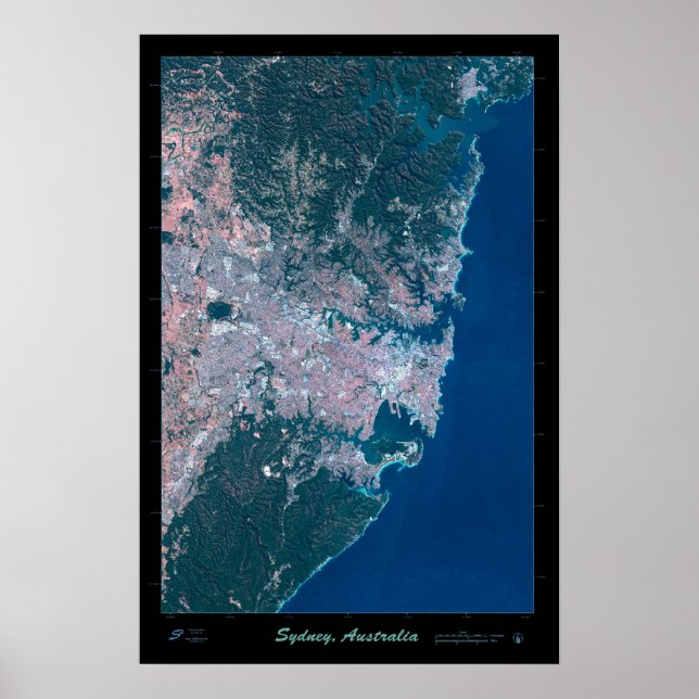 Mapa do impressão poster de fotos do satélite Sydn (Frente)