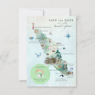 Mapa do itinerário de casamento na Ilha de Vancouv