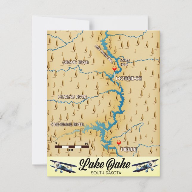 Mapa do Lago Oahe Dakota do Sul (Frente)