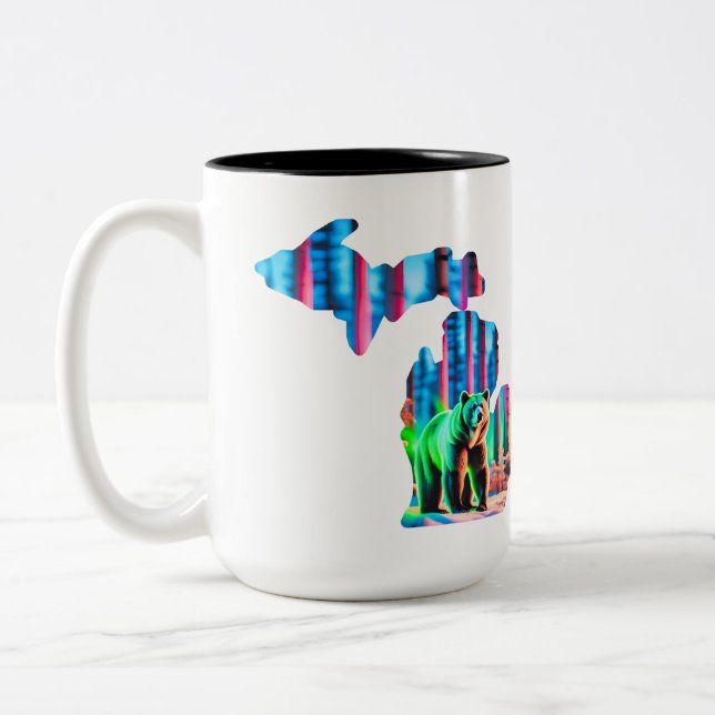 Mapa do Michigan esboça design na caneca com BEAR (Esquerda)