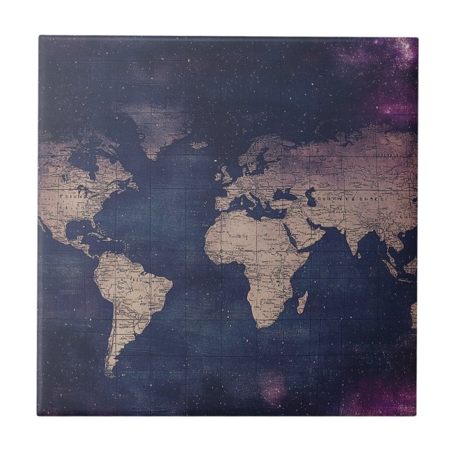 Mapa do Mundo Celestial de Roxo Vintage (5) (Frente)