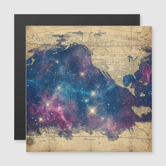 Mapa do Mundo Celestial de Roxo Vintage (6) (Frente/Verso)