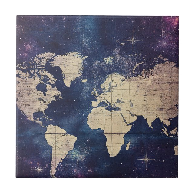 Mapa do Mundo Celestial de Roxo Vintage (7) (Frente)