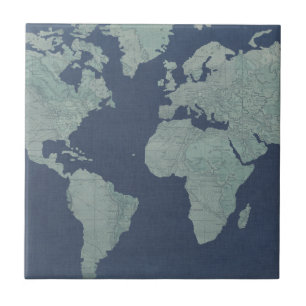 Mapa do Mundo de Linen Azul