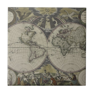 Mapa do mundo dobro 1672 do hemisfério